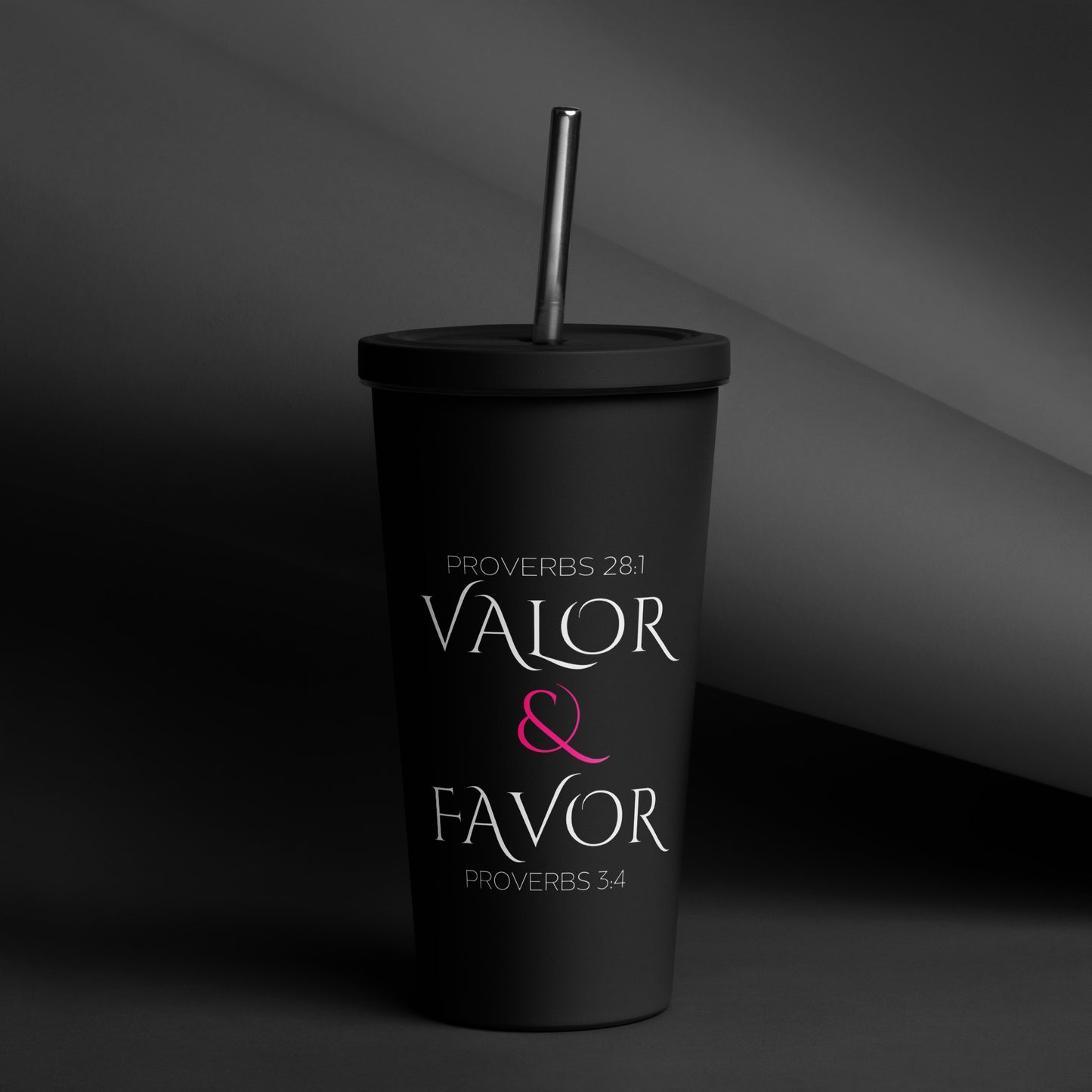 Valor & Favor Classic Insulated Tumbler with a Straw - Black