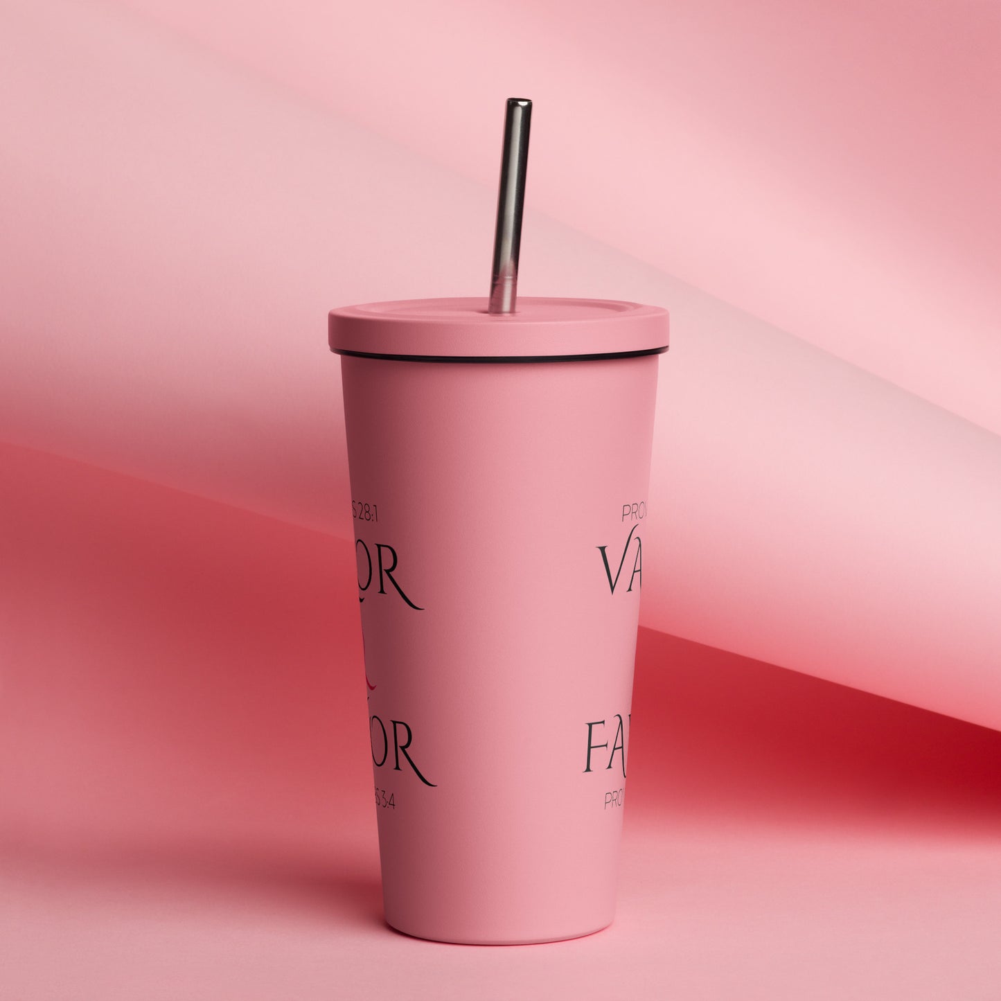 Valor & Favor Classic Insulated Tumbler with a Straw - Pink