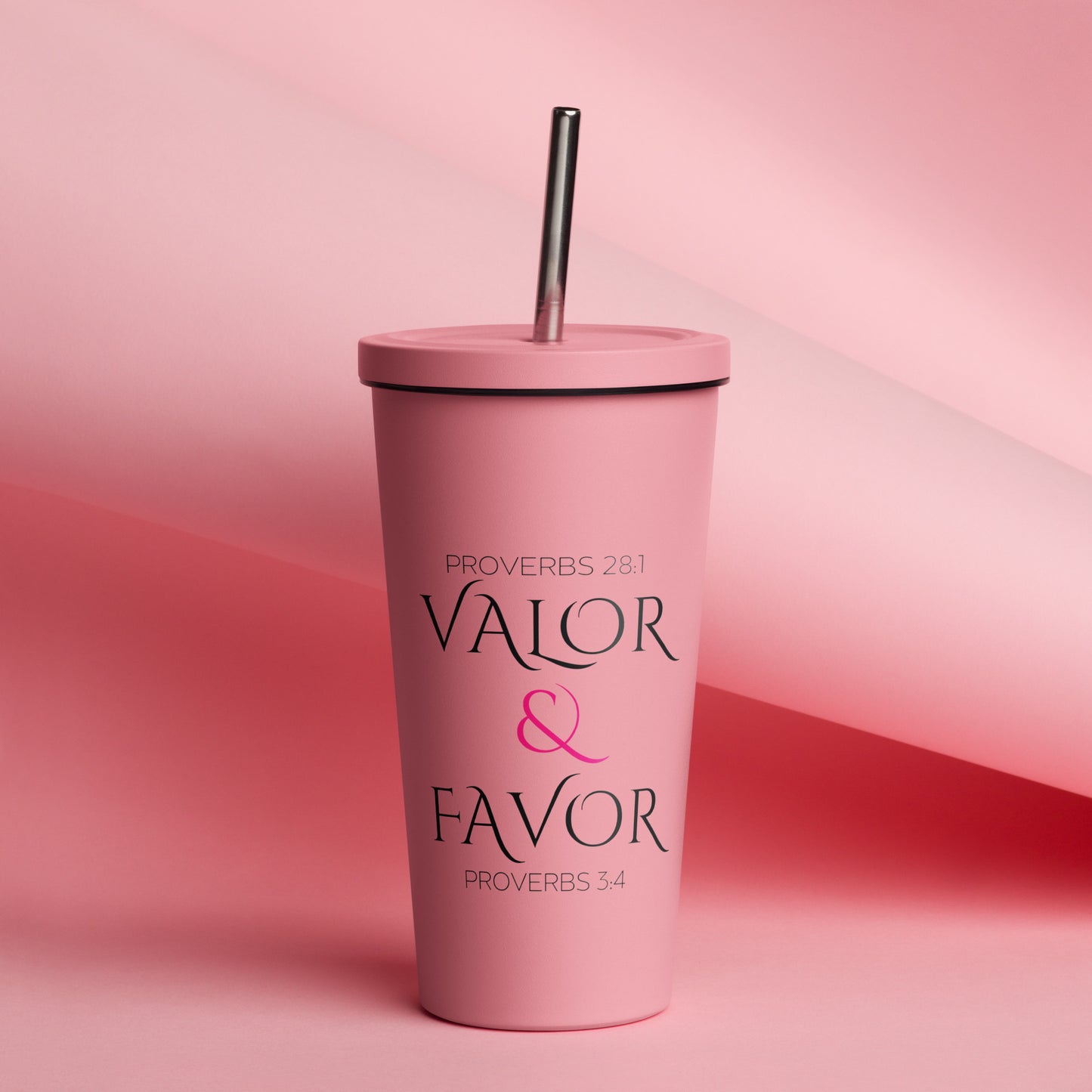 Valor & Favor Classic Insulated Tumbler with a Straw - Pink