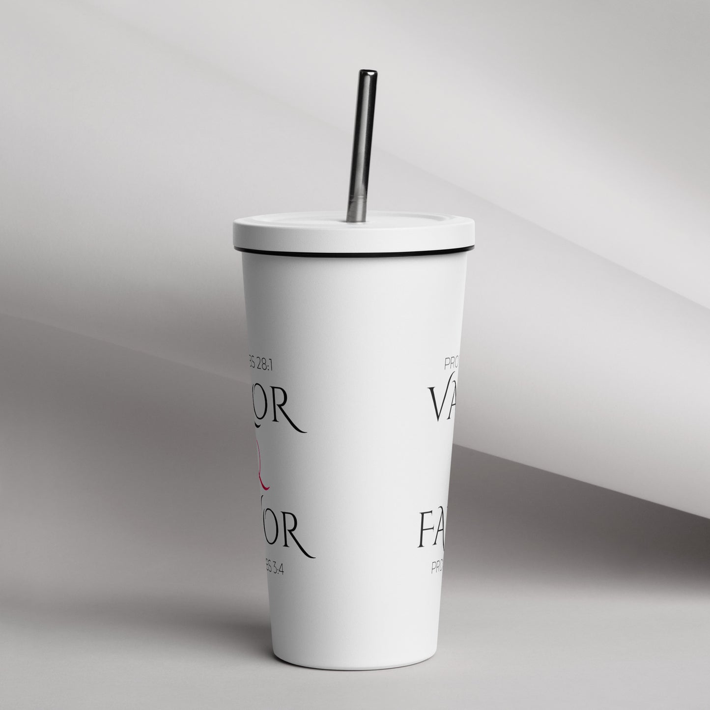 Valor & Favor Classic Insulated Tumbler with a Straw - White