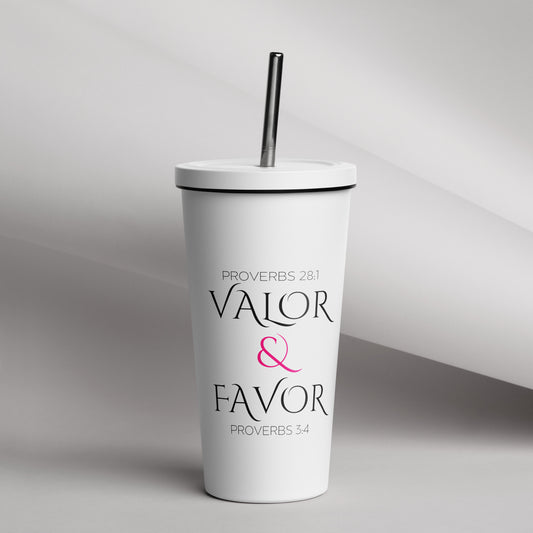 Valor & Favor Classic Insulated Tumbler with a Straw - White