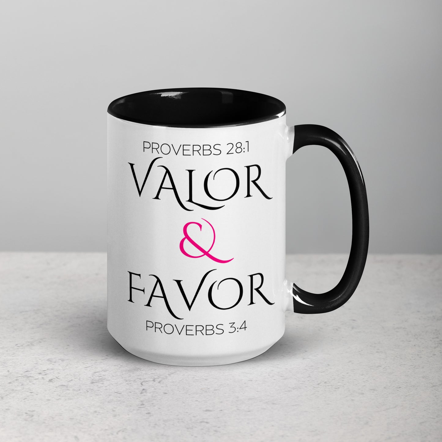 Valor & Favor Classic White Ceramic Mug with Color Inside - Black