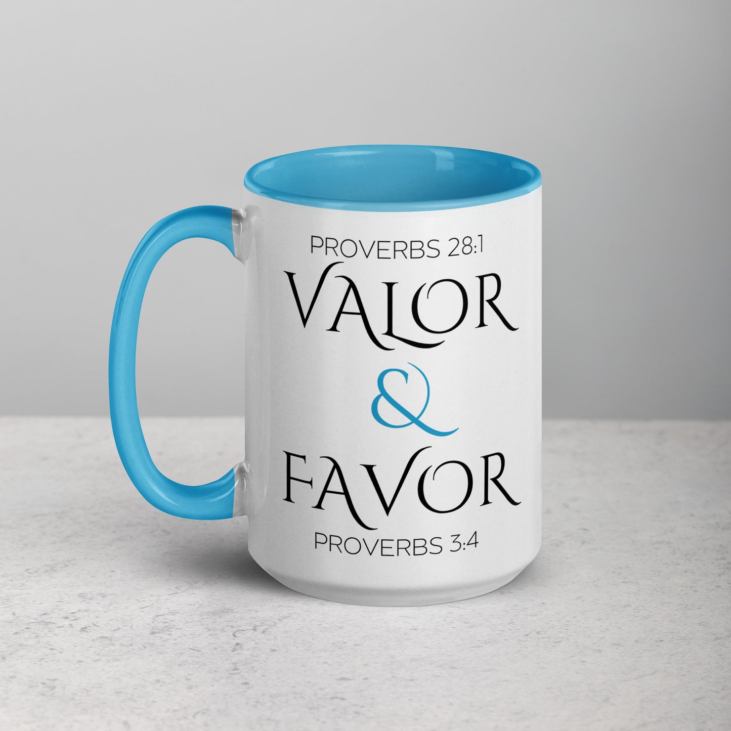 Valor & Favor Classic White Ceramic Mug with Color Inside - Blue