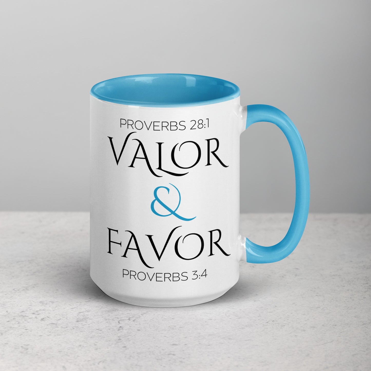 Valor & Favor Classic White Ceramic Mug with Color Inside - Blue